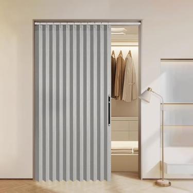 Imagem de MIULEE Cortinas para portas, divisórias de quarto estilo acordeão, cortinas magnéticas dobráveis para armário/sala de estar/quarto, cinza, L 132 x C 192 cm, 1 painel