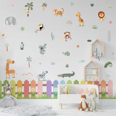 Imagem de WALLMEII Adesivos de parede de animais de safári faça você mesmo Boho Selva Animal Adesivos de Parede Descasque e Cole Leão, Girafa, Macaco, Zebra, Elefante, Decoração de Parede para Quarto de Bebê
