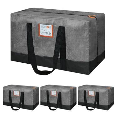 Imagem de Pacote com 4 sacos de mudança resistentes extra grandes, bolsas de armazenamento para roupas com zíper, bolsa de embalagem com alças fortes para viagens, acampamento e dormitório universitário (cinza