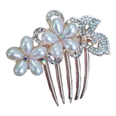 Imagem de Arranjo Enfeite Cabelo Noiva Dama Dourado - Flor Com Laço - De Castro 