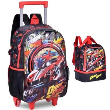 Imagem de Kit Mochila Carro Fast Machine Escolar Rodinha G Lancheira - Clio