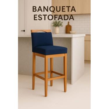 Imagem de Banqueta Alta Lyara Estofada com Encosto em Madeira para Balcão de Coz