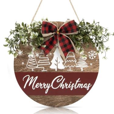 Imagem de IARTTOP Placa de Madeira para Pendurar Feliz Natal para Decoração de Porta Da Frente Placa de Placa de Fazenda de Natal Guirlanda Pendurada com Nó de Laço para Decoração de Feriado de Inverno