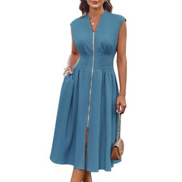 Imagem de Vestido GRACE KARIN com decote em V, manga curta, verão, zíper frontal