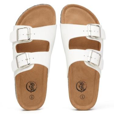 Imagem de Sandálias Trary White Slides, palmilha feminina de cortiça, tamanho 6