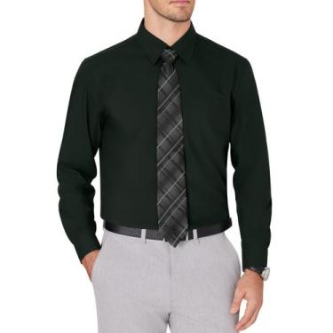 Imagem de Camisa social masculina J.VER, sem rugas, manga comprida, verde escuro