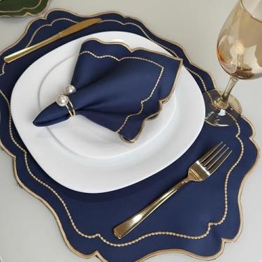 Imagem de Kit Jogo Americano Sousplat Bordado Suplat de Mesa Posta Redondo/Retangular e Guardanapos (Realeza Marinho, Mesa 4 Lugares (8 Peças))