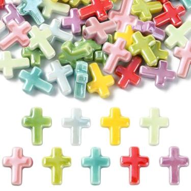 Imagem de Ipotkitt 45 peças, 9 cores, feito à mão, de porcelana, pérolas cruzadas, crucifixo, religioso, espaçador, contas, para fazer joias, artesanato, pulseira, colar, brincos, chaveiros, decoração