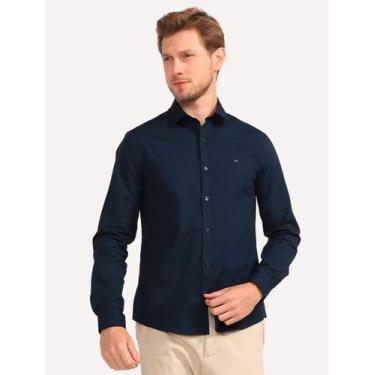 Imagem de Camisa Calvin Klein Masculina Slim Fit CKJ Logo Azul Marinho, M/M