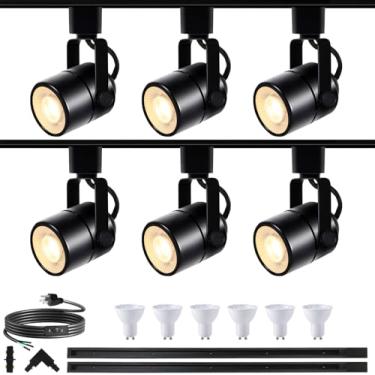 Imagem de Bravsekai Kit de Cabeças de Iluminação de Pista LED, 10W 3000K Branco Quente 6 Luzes Reguláveis GU10, Luminária de Teto Interior com Trilhos de Luz de Trilho Tipo H, Lâmpada GU10 Substituível