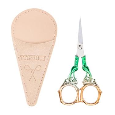 Imagem de Tesoura de bordado e tricô, tesoura de aço inoxidável de ponta afiada para corte de ponto cruz, bordado, costura, artesanato, arte, trabalho, ferramenta DIY (verde dourado)