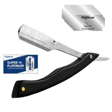 Imagem de Lâmina de barbear masculina – Kit de barbear de barbeiro de aço inoxidável premium com cabo de madeira e proteção de segurança, precisão de lâmina única para barbear suave com 10 lâminas, cabo de