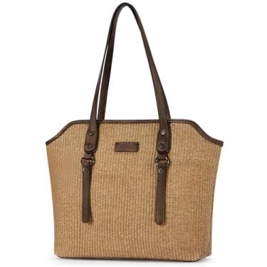 Imagem de Blucoay Bolsa de palha para mulheres, bolsas femininas com bolsos com zíper, bolsas de ombro de praia de verão para uso diário, viagens, trabalho, A03-damasco