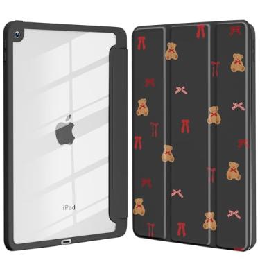 Imagem de Idocolors Linda capa de urso para iPad 7ª/8ª/9ª geração 10,2 polegadas, capa traseira rígida transparente com suporte para lápis, capa protetora com suporte triplo para mulheres e meninas, urso/preto
