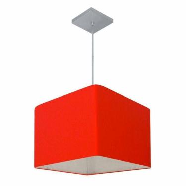 Imagem de Lustre Pendente Quadrado Vivare Md-4059 Cúpula Em Tecido 21/35x35cm - Bivolt Vermelho 110v/220v