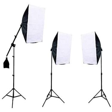 Imagem de Kit 3 softbox de 1 lâmpada com 3 tripés de 1,9m e 1 Girafa