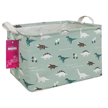 Imagem de INGHUA Cesta de armazenamento retangular organizadora de tecido para brinquedos, livros, roupas, presentes, animais de estimação - perfeita para casa, escritório, berçário, dormitório, prateleira (dinossauro)
