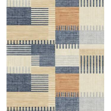 Imagem de Papel de parede retrô texturizado Peel and Stick Boho Patchwork colorido Mosaico Backsplashes para banheiro padrões abstratos à prova d'água papel de parede removível papel de contato (bloco de creme