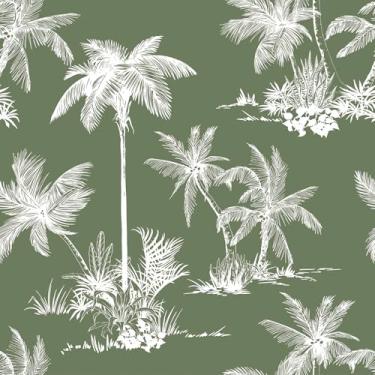 Imagem de ReWallpaper Papel de parede de palmeira tropical de 17,5 pol. × 23 m, descasque e cole papel de parede vintage com folhas verdes