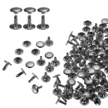 Imagem de HARFINGTON 100 conjuntos de rebites de tampa dupla, 10 x 10 mm, aço carbono, cabeça redonda, parafusos, parafusos tubulares de metal para decoração de artesanato em couro, bronze