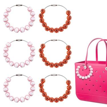 Imagem de 6 peças de pingentes esportivos para bolsa Bogg berloques fofos para bolsa Bogg acessórios contas de madeira beisebol, softball, futebol, basquete, futebol, futebol, basquete, bolsa de futebol