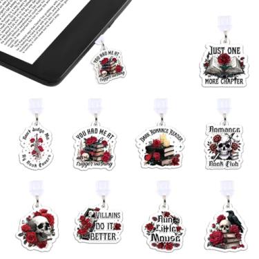 Imagem de Wxiben Plugue antipoeira tipo C 9 peças de plugue de poeira romance escuro compatível com Kindle Skull Rose porta de carregamento tipo C/USB C protetor acessórios para telefone e-reader livro amante