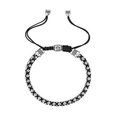 Imagem de Pulseira masculina Bulova de aço inoxidável prateado polido, elos de corrente de caixa arredondada, cordões pretos, logotipo de diapasão exclusivo: BVB1089-SBSTBA