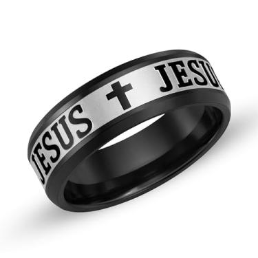 Imagem de Vivaday Anel com símbolo de fé Jesus com cruz | Oração Cristã Moderno Vintage Anéis Religiosos | Unissex Ideal para Páscoa/Natal YA6266, Medium, Metal, Sem pedra preciosa