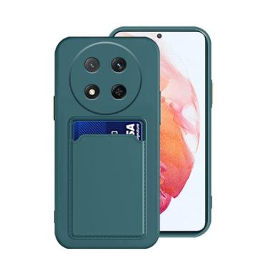 Imagem de Capa de silicone compatível com Honor Magic 7 Lite com porta-cartões preto, para Honor Magic 7 Lite, capa protetora fina de silicone líquido à prova de choque (verde escuro)