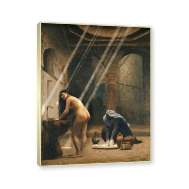 Imagem de NHLDZYH Moldura champanhe. Imagem natureza em tela, (casa de banho mourisco) de Jean Leon Gerome, reprodução de quadros, quadro de arte de parede de tela para casa. 60x80cm
