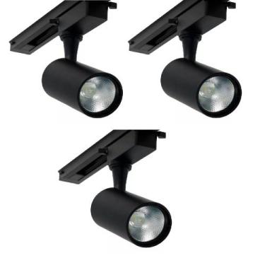 Imagem de Kit 3 Spots Led Para Trilho Preto 10W 3000K Luz Amarela - DICROICA, 3