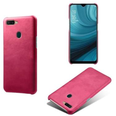 Imagem de Capa para OPPO A5S,Proteção contra quedas,Casca de volta de cor sólida simples,Design de couro de imitação de plástico-Rose