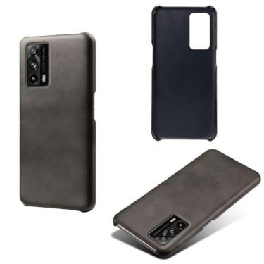 Imagem de Capa para OPPO Realme X7 Pro Ulrta,Proteção contra quedas,Casca de volta de cor sólida simples,Design de couro de imitação de plástico-Black