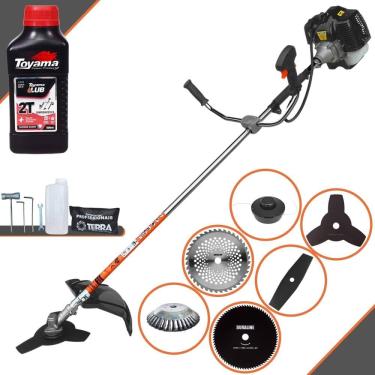Imagem de Roçadeira Terra GRH-430 À Gasolina 43cc 1,7HP Completa Com 6 Opções de Cortes, Carretel Nylon + Kit 4 Facas + Escova de Aço Circular + ÓLEO TOYAMA 2T
