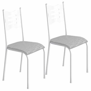 Imagem de Kit 2 Cadeiras 542 Sala Jantar Cozinha Pés Aço Tubular Cinza Branco