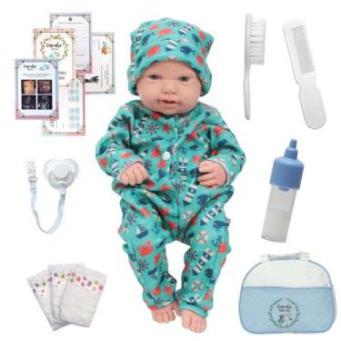 Imagem de Bebê Reborn Realista Menino Carequinha 43cm Bolsa e Itens - Cegonha Re