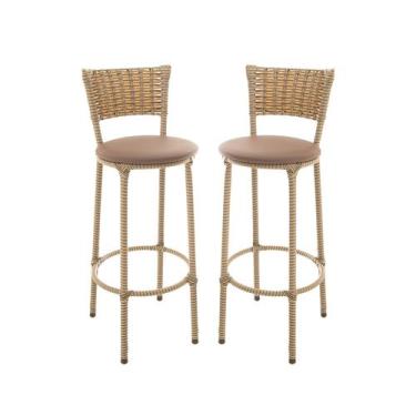 Imagem de KIT 2 Banquetas Alta Encapada Junco CAPPUCCINO Area de Lazer Cozinha B