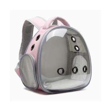 Imagem de Gaiola de pássaro, bolsa de passeio de papagaio, ombro duplo, transparente, mochila para levar pássaros, gaiola dedicada ao ar livre, respirável, ninho de pássaro (rosa)