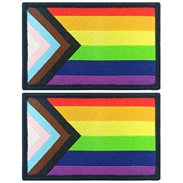 Imagem de JBCD Pacote com 2 adesivos de bandeiras de arco-íris Pride Progress LGBTQ, tático, gay, inclusivo, arco-íris, patch para mochila, chapéu, equipe