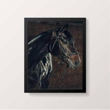 Imagem de Quadro Decorativo Cavalo Perfil 45X34Cm Com Vidro Preta - Quadros On-L
