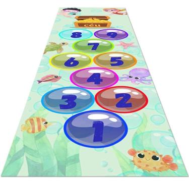 Imagem de Tapete Amarelinha Infantil Ilustrado Criança Lona Titulos Amarelinha Aquário