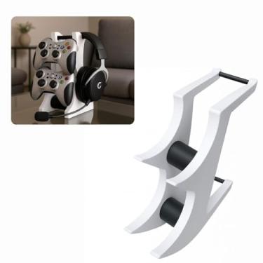 Imagem de Suporte para 2 Controles e Headset Gamer, Design Moderno, Base de Mesa, 21 cm de Altura, Compatível com PS4, PS5, Xbox, Switch Pro (brancopreto)