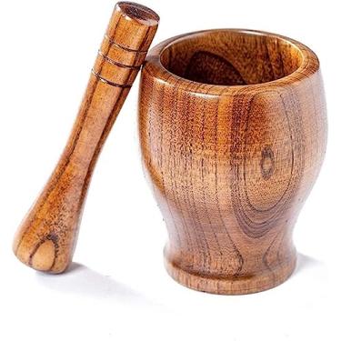 Imagem de Conjunto de almofariz e pilão, conjunto de almofariz e pilão, moedor de pedra de especiarias, pilão, pilão, madeira natural, almofariz de especiarias feito de copo de moagem de madeira, triturador de