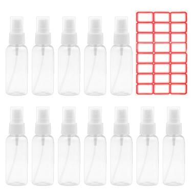 Imagem de Conjunto de 12 frascos pequenos de spray, 30 ml de névoa fina vazia transparente de plástico com 24 etiquetas, frascos de pulverizador de névoa atomizador recarregável