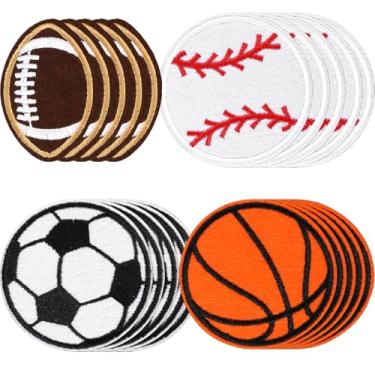 Imagem de 20 peças de remendos de bola de futebol americano, basquete, beisebol, rúgbi, bordado, costurar/passar a ferro em remendos esportivos para roupas, bolsas, chapéus, decoração, artesanato