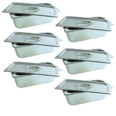 Imagem de 6 Cuba Gastronomica Inox Com Tampa 1/3x100 Gn Buffet Cozinha - JMA Ino