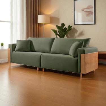 Imagem de Sofá Fixo Heitor 4 Lugares Luxo Pé de Madeira 2,40m Castellar Móbile Veludo Verde