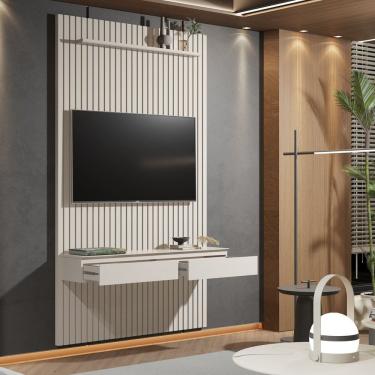 Imagem de Painel Home para Tv 55 Polegadas Suspenso Ripado 2 Gavetas Colorado 1.40 Off White