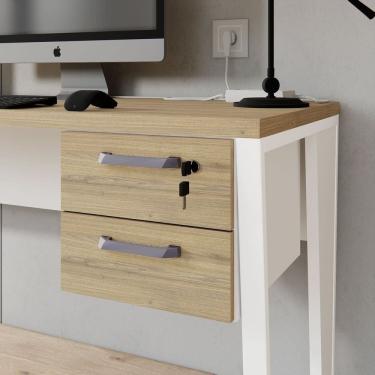 Imagem de Gaveteiro Suspenso para Mesa de Escritório 2 Gavetas com Chave Corporate Macadâmia/Branco