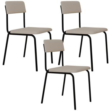 Imagem de Kit 03 Cadeiras Estofada Para Sala de Jantar Sense Preto C01 Linho Palha - Lyam Decor